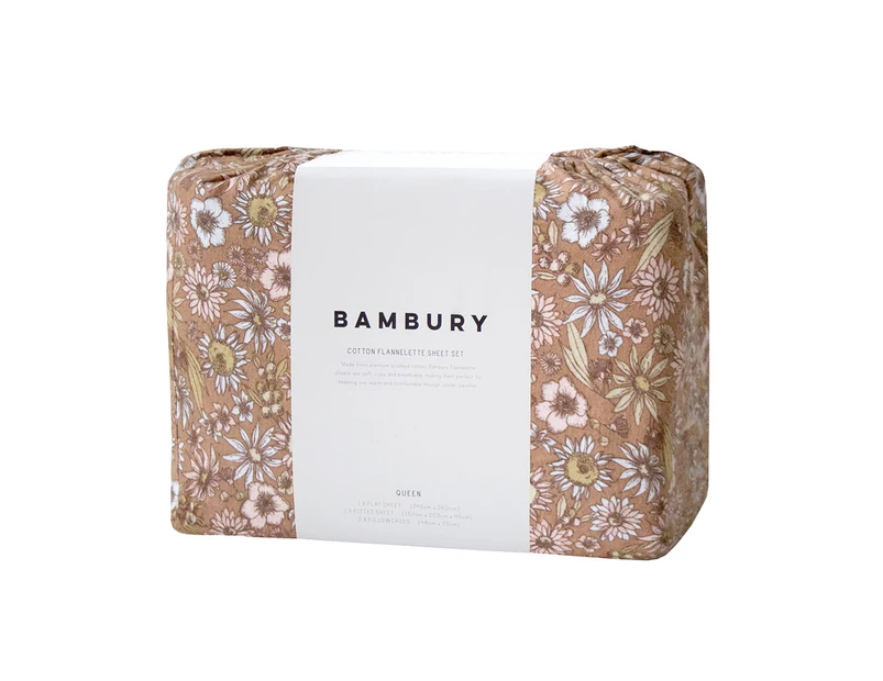 Bambury Marguerite Flannelette Sheet Set Bisque