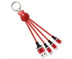 3 in 1 Guitar Design Keychain Charging Cable For IOS Android and Type-C-Red