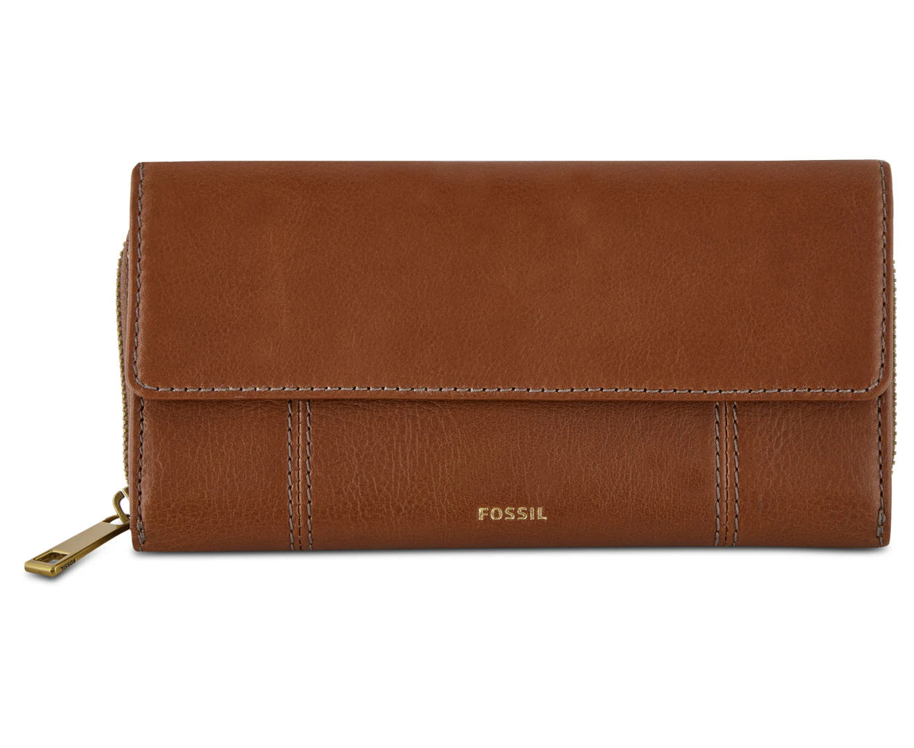 Fossil Jori Flap RFID Leather Clutch Wallet - Medium Brown