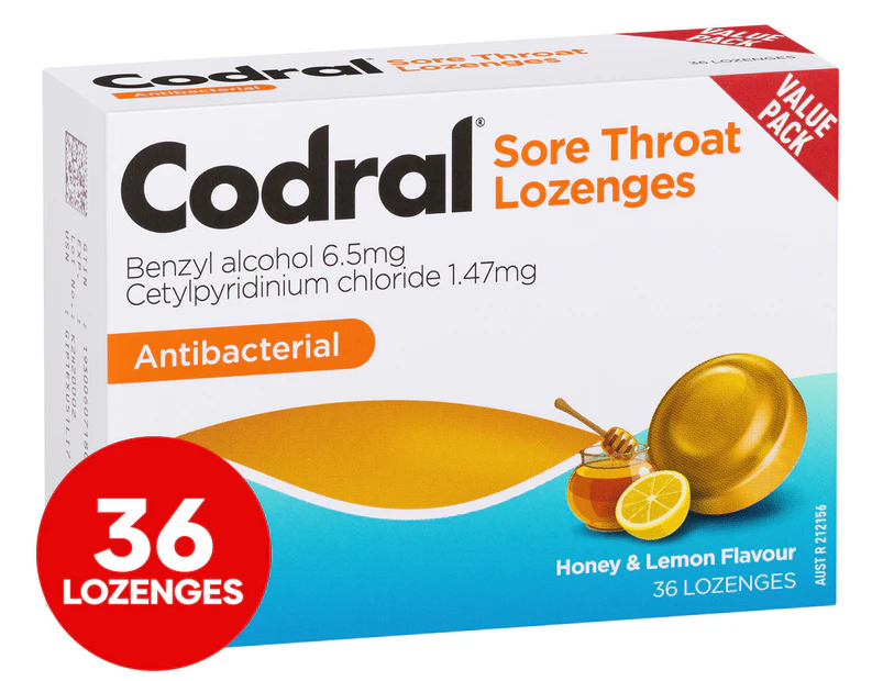 Codral Sore Throat Lozenges Honey & Lemon 36pk