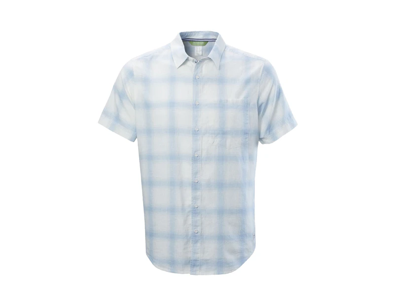 Kathmandu Flaxton Short Sleeve Collarless Shirt Regular Fit Men v2  Men's - Blue Misty Blue Check