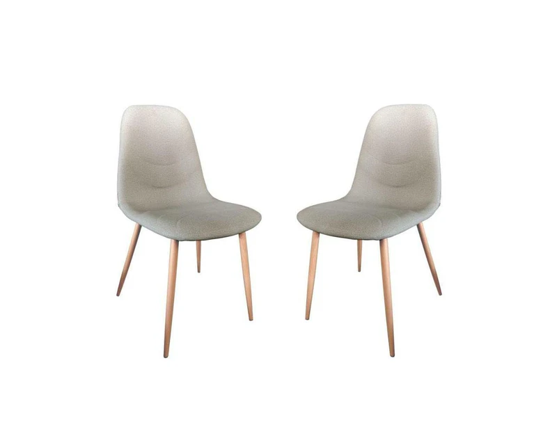 Set of 2 - Tom Scandinavian Fabric Dining Chair - Wooden Legs - Light Grey - Light Grey