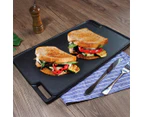 SOGA 2X 45cm Rectangular Cast Iron Portable Fry BBQ Grill Plate Cooking Pan Tray with Handle