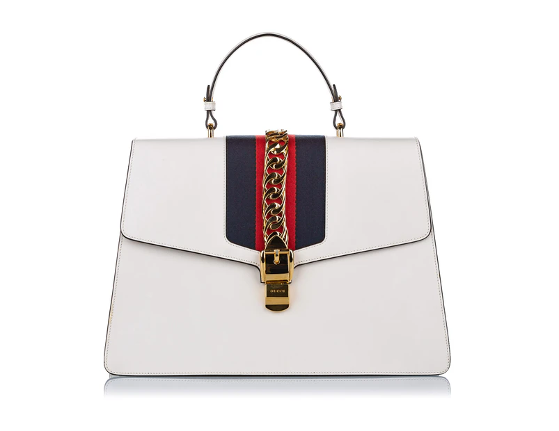 Gucci Preloved Maxi Sylvie Leather Satchel Women White - Designer - Pre-Loved