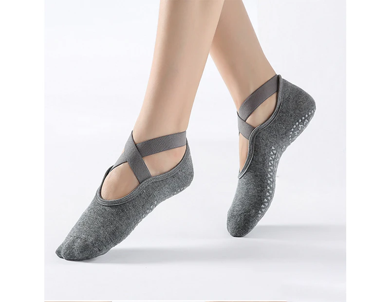 Yoga Socks for Women Non-Slip Grips&Straps-Dark Gray