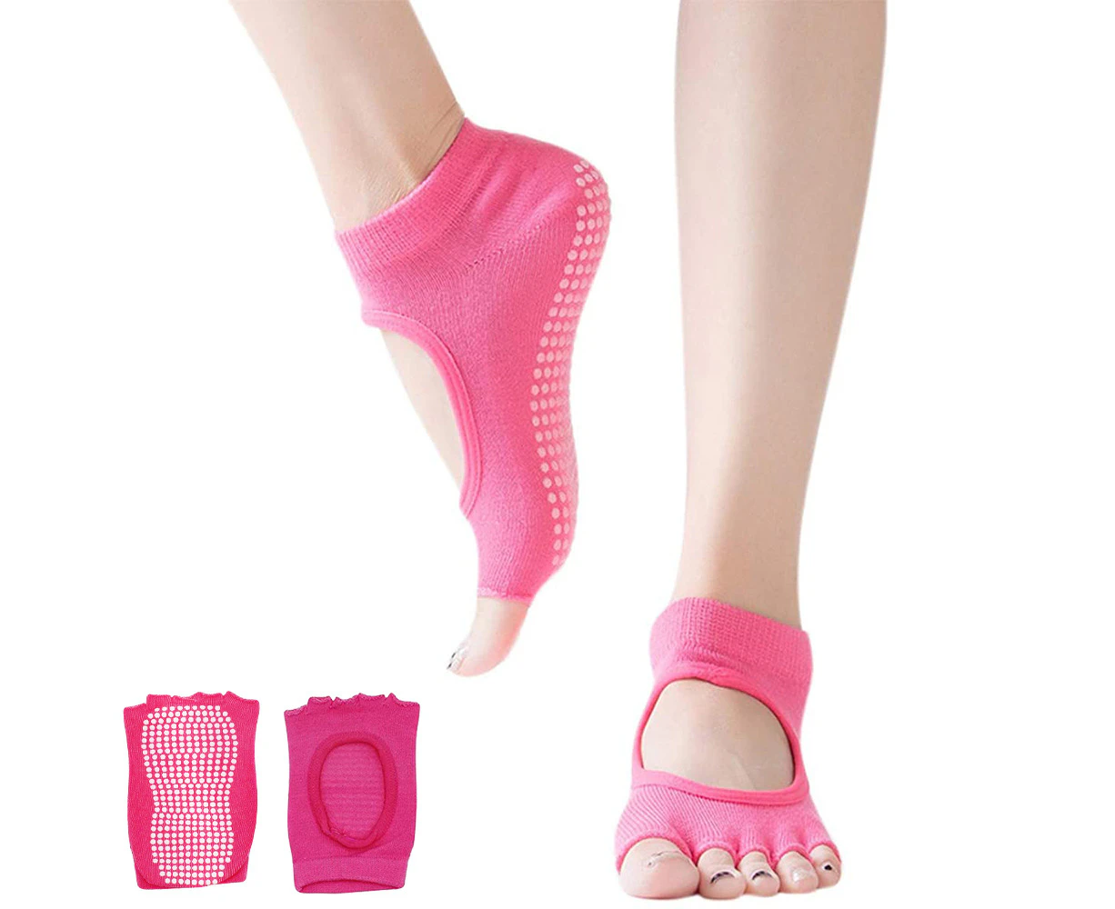 Non Slip Toeless Non Skid Sticky yoga Socks Pilates-Rose red