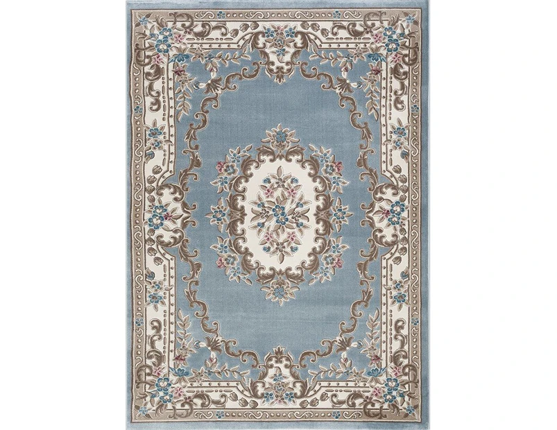 Aubusson Traditional Floral Rugs -  G069A-L.Blue-White - 170x120cm