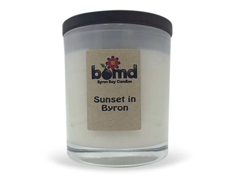 Sunset in Byron 100% Soy Hand Poured Candle with Crackling Wooden Wick - White