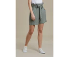 Mountain Warehouse Womens Linen Rich Paperbag Shorts Ladies Waist Band Bottoms - Khaki