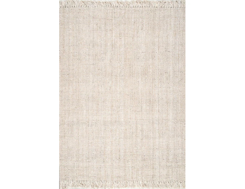 Chunky Bleached Jute Rug - Fringed Ends - 214x150cm