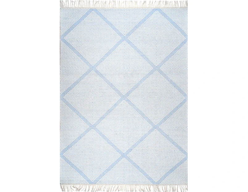 Delhi Flatweave Wool Rug Rings-Turquoi-White - 270x180cm