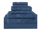 JustLINEN-luxe 7-Piece Bath Towel and Chenille Bath Mat Set - Navy