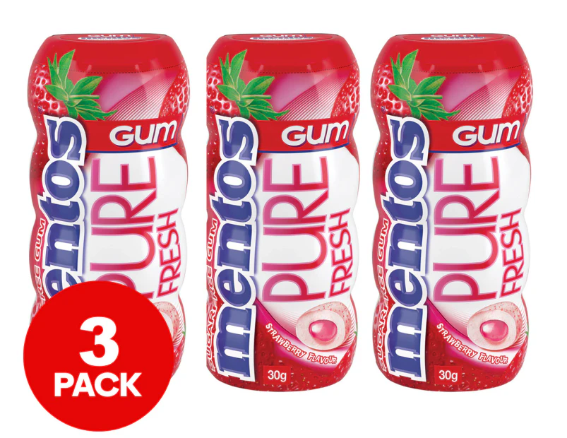 3 x Mentos Pure Fresh Sugar Free Gum Bottle Strawberry 30g