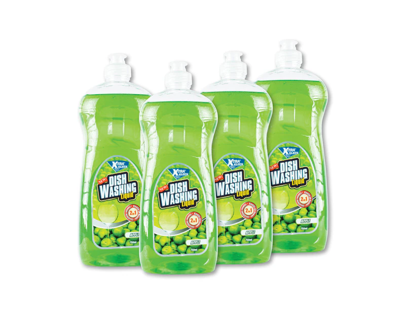 Xtra Kleen 4PK Dishwashing Liquid Apple Scented Grease Tough Stains 750ml