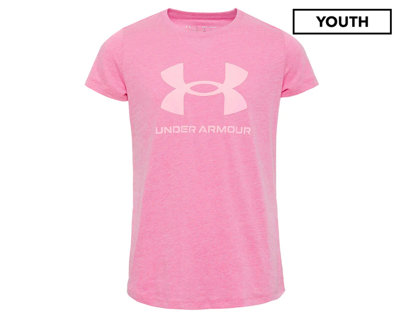 Under Armour Youth Girls' Sportstyle Logo Short Sleeve Tee / T-Shirt / Tshirt - Meteor Pink Light Heather