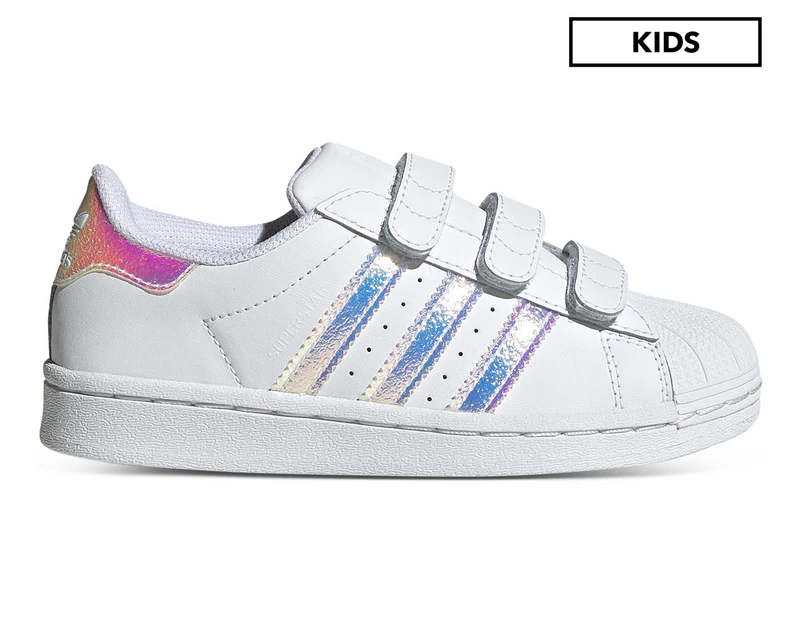 Adidas Originals Kids' Unisex Superstar Strap-On Leather Sneakers - White/Metallic Rainbow