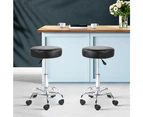 Set of 2 ROUND Salon Stool Black PU Leather Swivel Barber Hair Dress Chair Hydraulic Lift