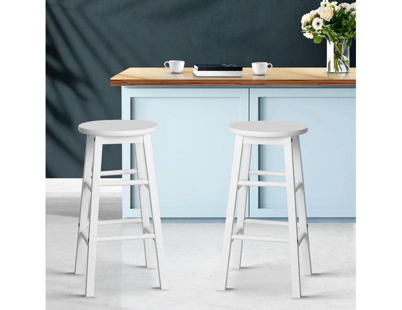 Set of 2 Beech Wood Backless Bar Stools - White