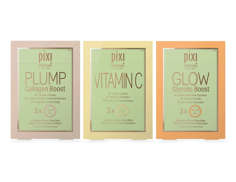 Pixi Vitamin C, Glycolic Boost & Collagen Boost Sheet Mask Pack