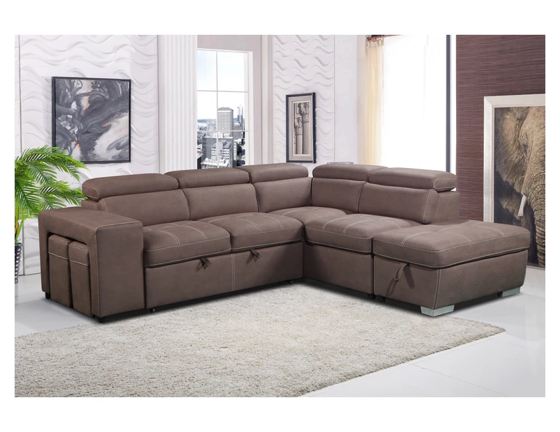 Maxis 2-Seater Sofa Bed With Right Hand Facing Chaise And two Storage Ottoman Lounge Sofa Couch Solid Wood Frame