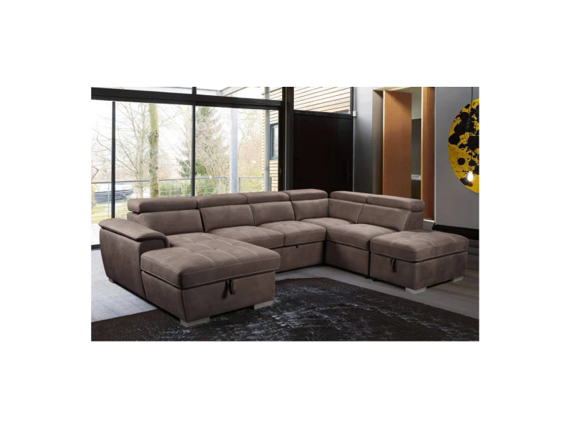 Kowloon Fabric Corner Modular Pull-Out Sofa Bed Lounge With Left Hand Facing Chaise And Right Hand Facing Ottoman Storage With Metal Legs Solid Wood Frame