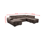 Kowloon Fabric Corner Modular Pull-Out Sofa Bed Lounge With Left Hand Facing Chaise And Right Hand Facing Ottoman Storage With Metal Legs Solid Wood Frame