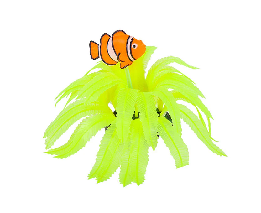 Kazoo Aquarium Silicone Plant Yellow Fern With Clown Fish Medium