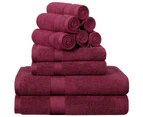 Justlinen-luxe Luxury 10-Piece Cotton Bath Towel Set - Burgundy