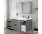 90cm Bathroom Cabinet Vanity with Sink 2 Drawers 1 Open Shelf Wall Mount Grey