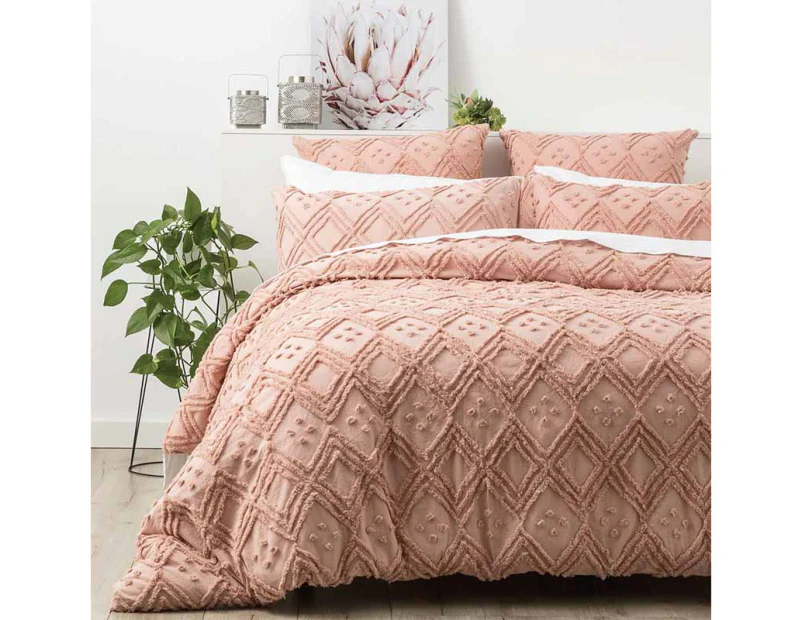 Park Avenue Medallion Cotton Vintage Washed Tufted Quilt Cover Set - Blush