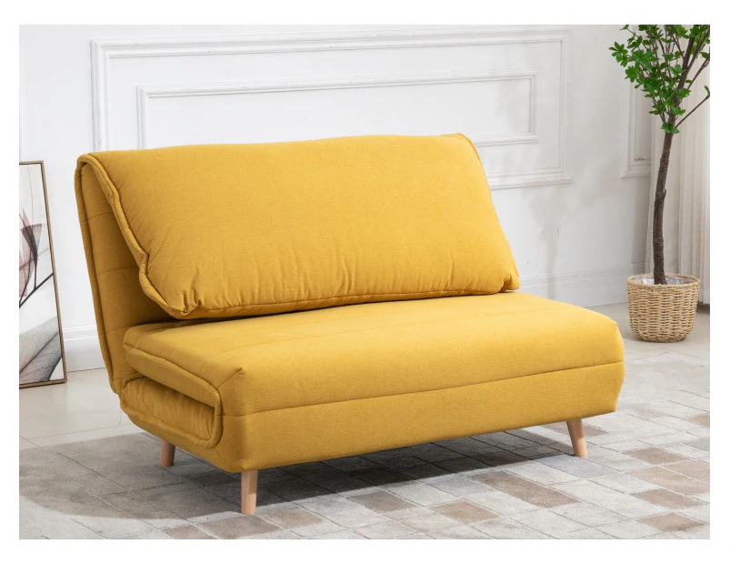 Wooden Frame Adjustable Sofa Bed Comfortable Chair 2 Seater Yellow Double Bed