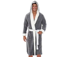 MasBekTe Men's Wool Fleece Hooded Bathrobe Casual Pajamas Warm Dressing Gown Nightgown - Gray