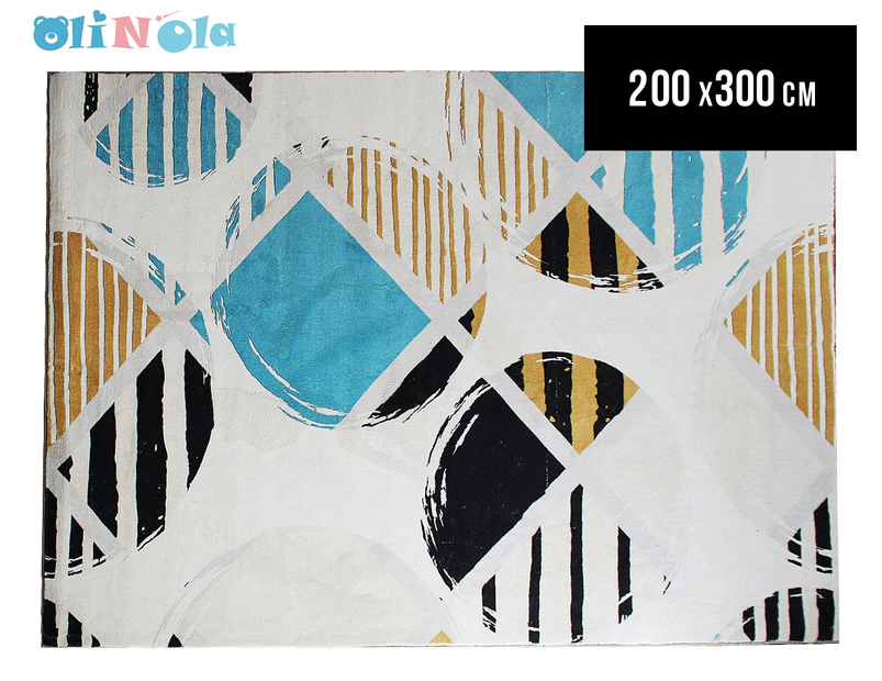 OliandOla 200x300cm Modern Abstract Rug Carpet - Beige/Blue/Black