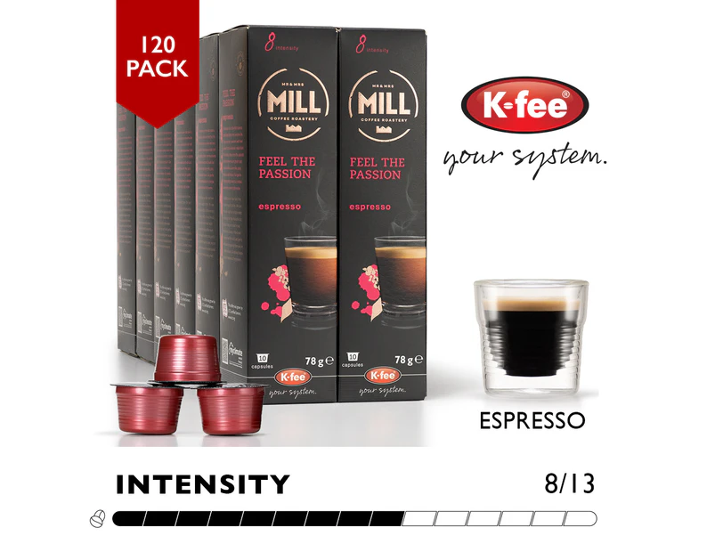 K-fee 120 Coffee Pods #8 Mr & Mrs Mill Feel the Passion - Aldi Expressi K-fee Compatible