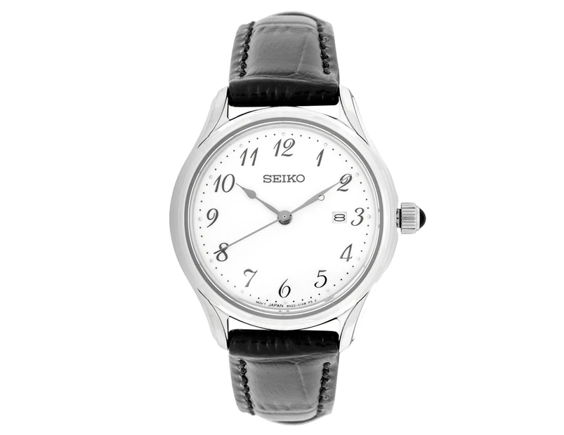 Seiko Women's 29mm Neo Classic Leather Watch - Black/Silver