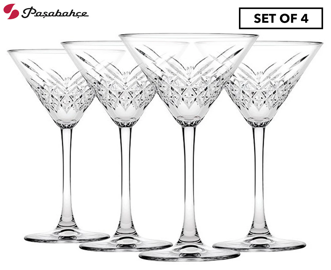 Set of 4 Pasabahce 230mL Timeless Martini Glasses