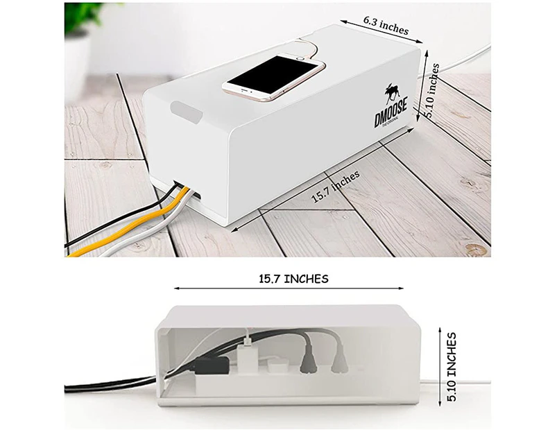 (White) - DMoose Cable Management Box Cord Organiser Power Strips or Surge Protectors Hide Loose Wires Behind TVs Home Office Computers Office Desks Entert