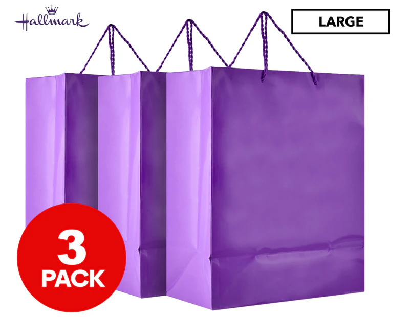 3 x Solid Colour Large Gift Bag - Purple