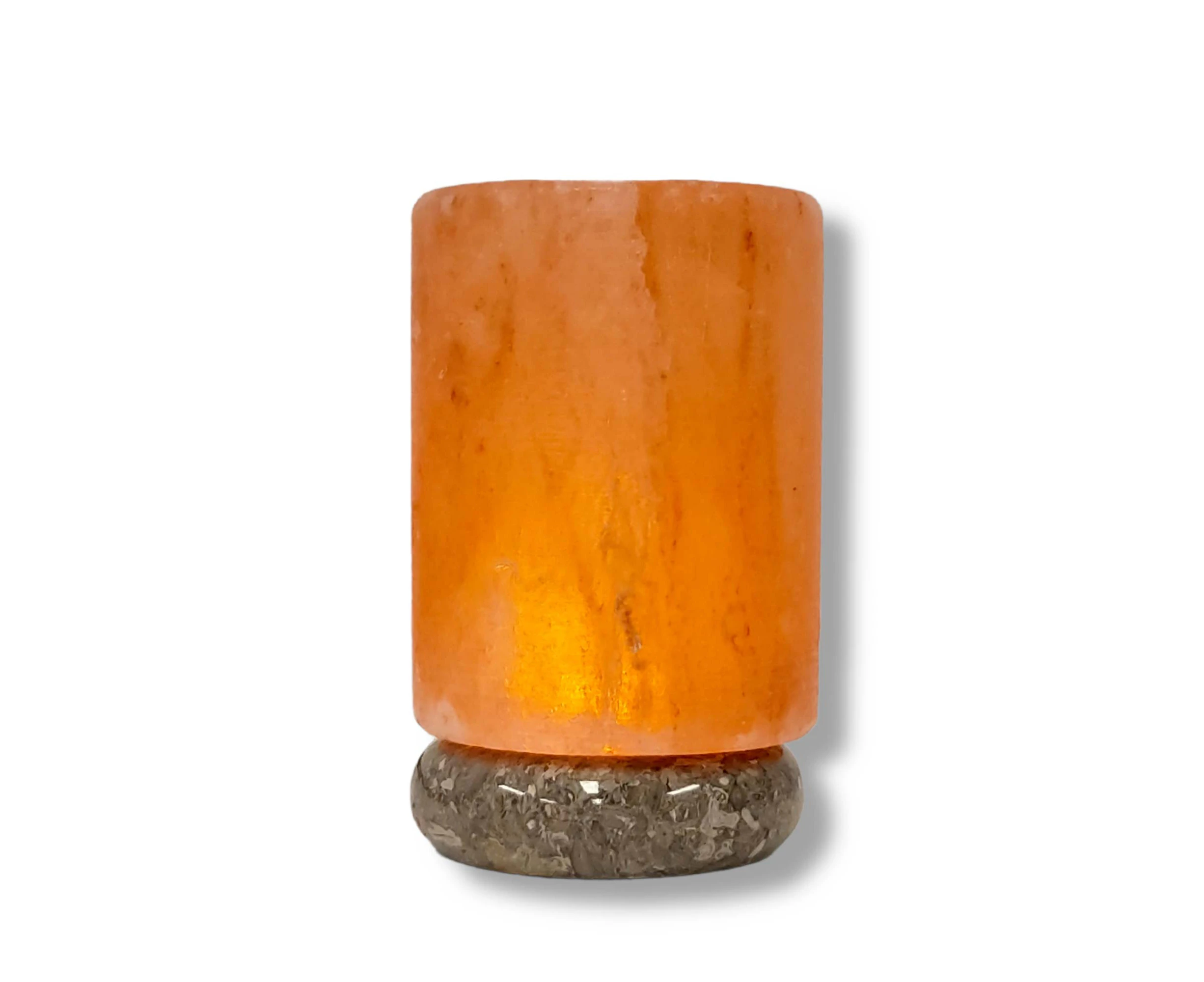 USB Himalayan Salt Lamp - Cylinder Carved Shape Pink Crystal Rock LED Light