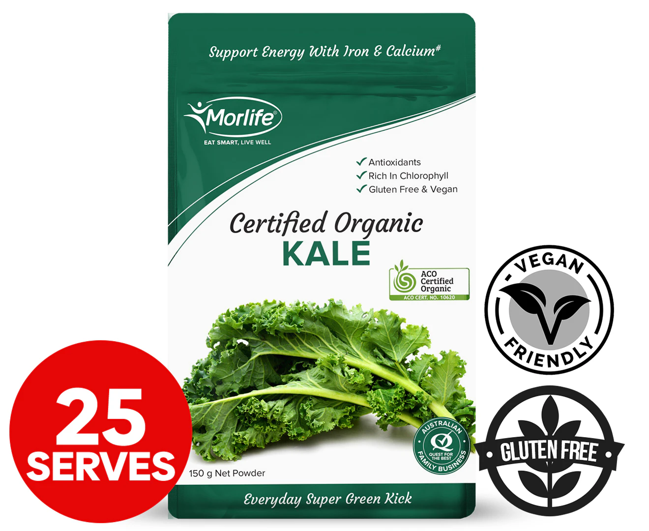 Morlife Certified Organic Kale Powder 150g / 20 Serves