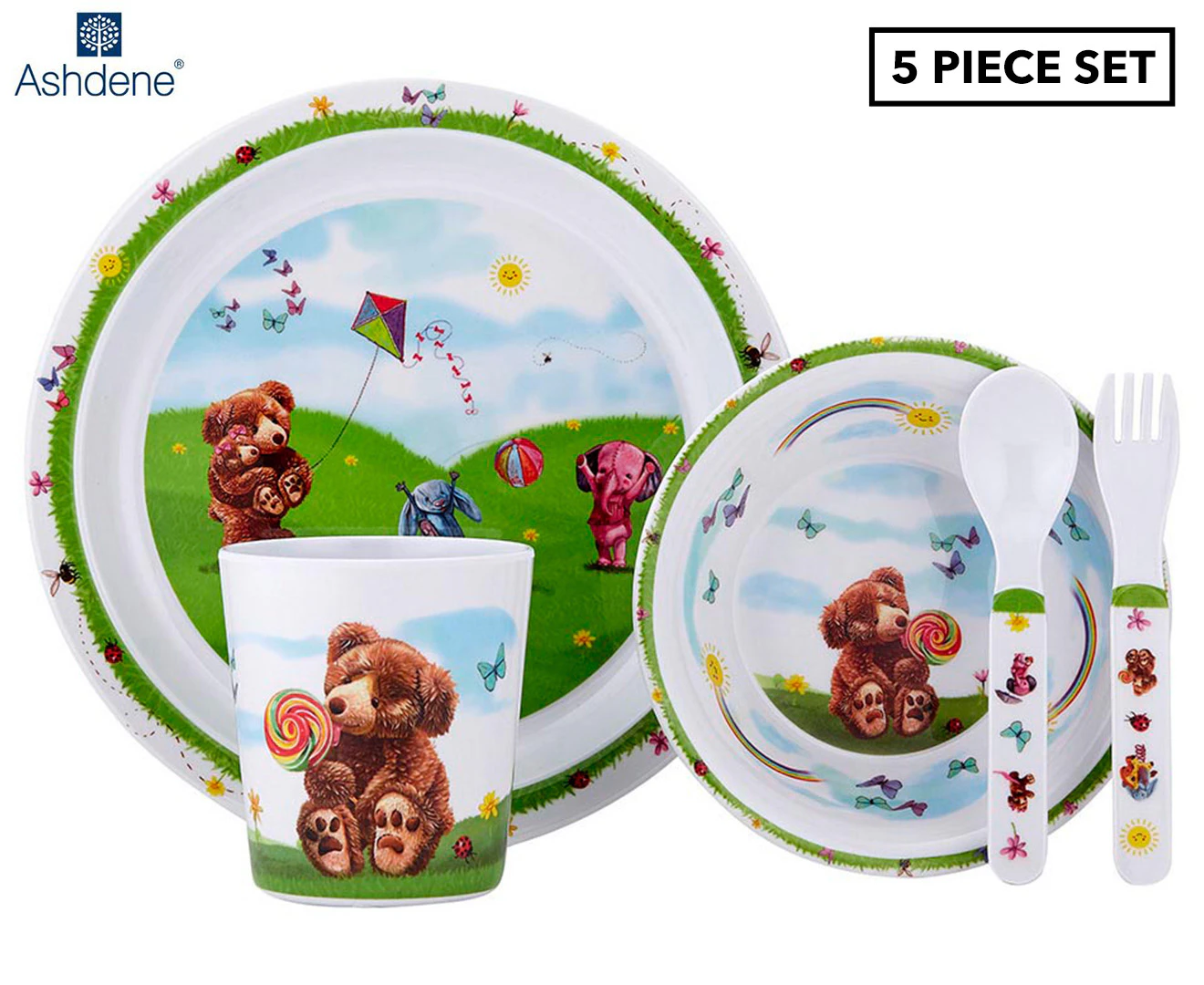 Ashdene 5-Piece Kids' Honey Pot Bear Dinner Set - Multi