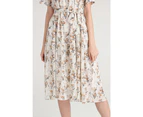 OJAY Floral Shirring Dress - White