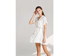 OJAY Casual Boho Lace Trim Jacquard Chiffon Mini Dress - White