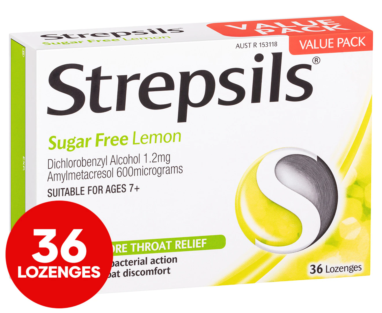 Strepsils Sugar Free Lozenges Lemon 36pk