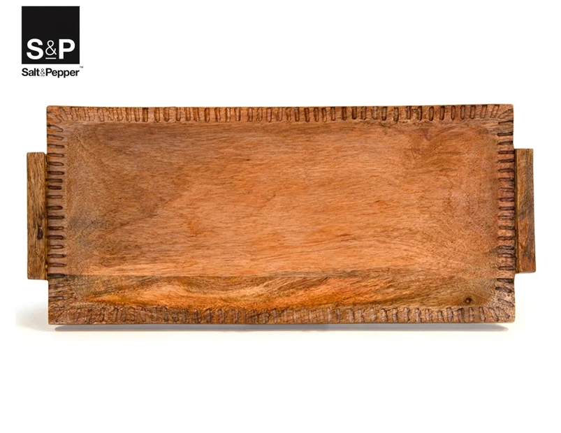 Salt & Pepper 40cm Vault Rectangle Serving Tray w/ Handles - Natural