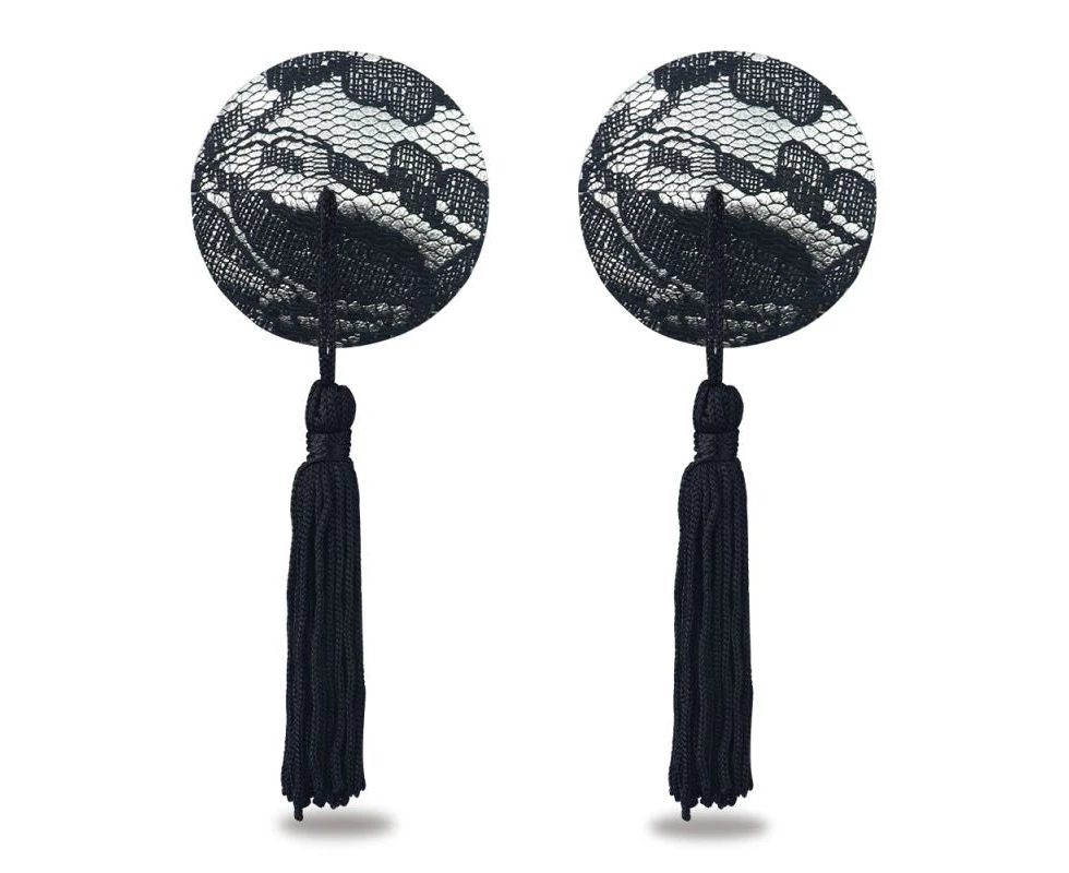 Reusable Black Lace Round Tassel Nipple Pasties