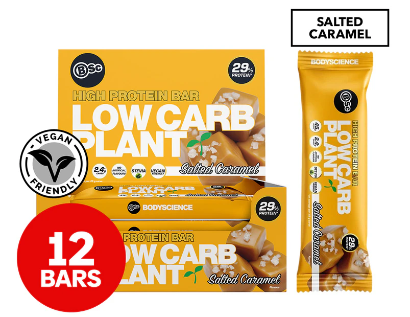 12 x BSc High Protein Low Carb Plant Bar Salted Caramel 45g