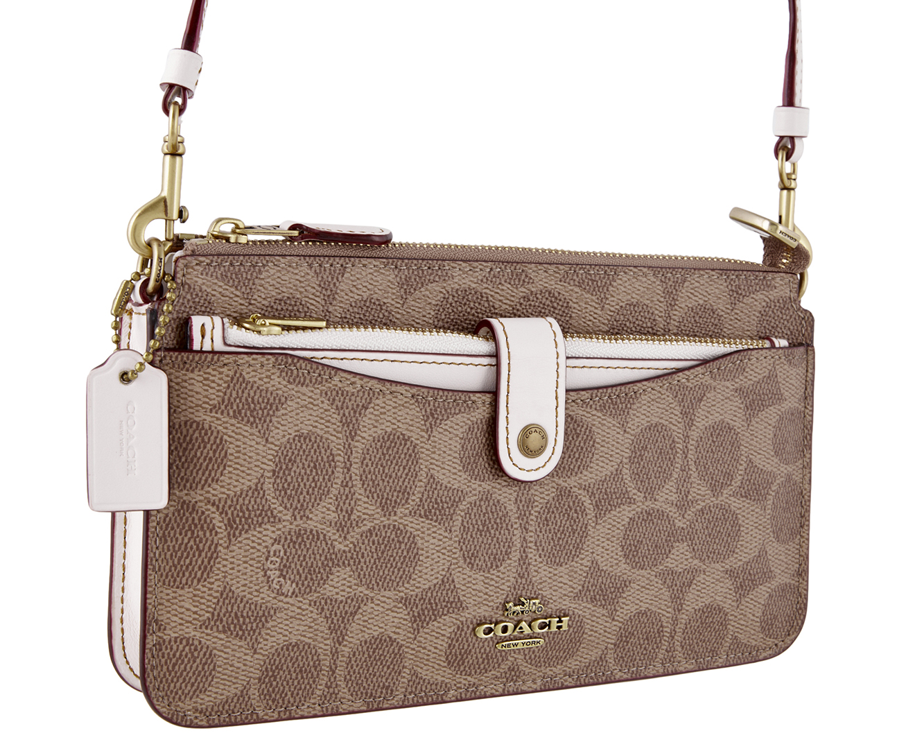 Coach Signature Coated Noa Leather/Canvas Shoulder Bag - Tan Chalk ...