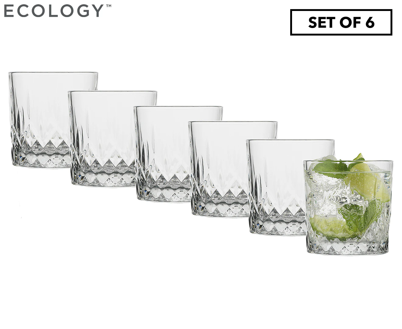 6pc Ecology Remi Glass Tumblers/Drinking Glasses 300ml Serving/Entertaining CLR