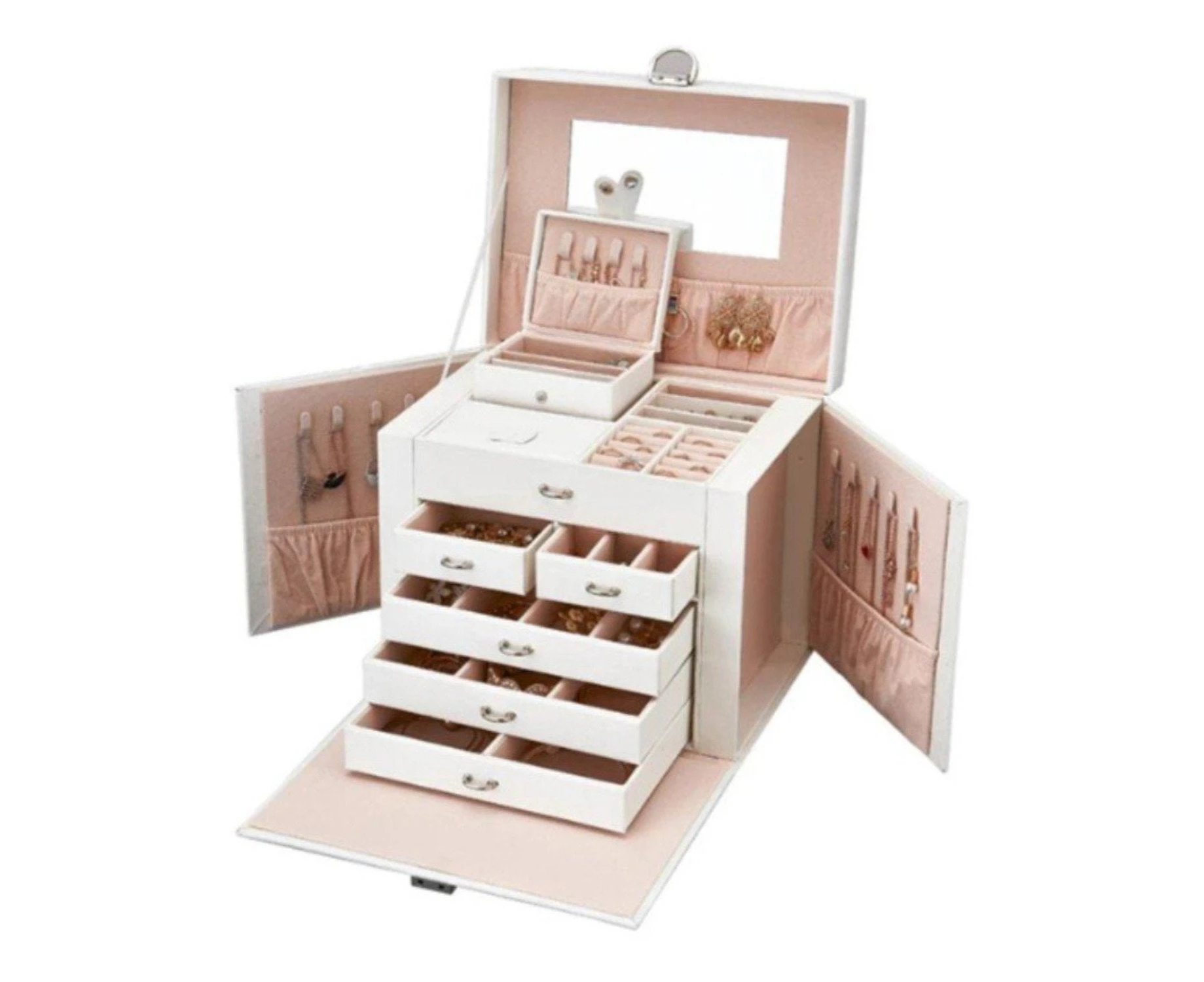 Large Jewellery Box for Girls - White Pink